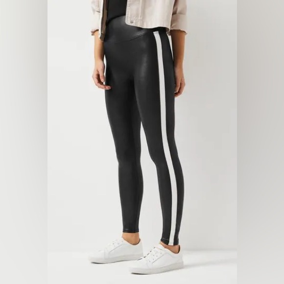 SPANX Pants - NWT SPANX® Faux Leather Stripe Black Leggings